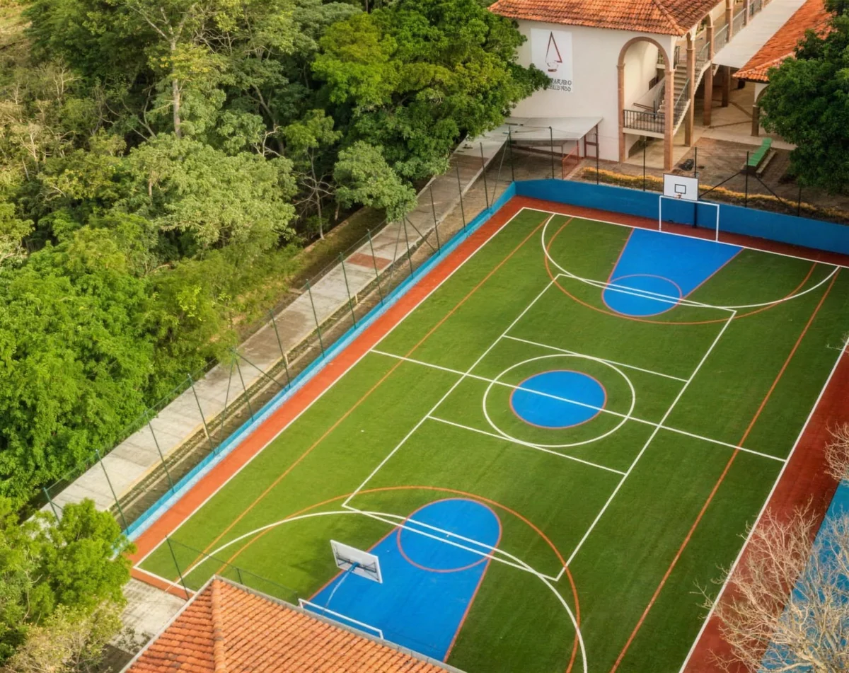 Detalhe das fibras de grama sintética esportiva