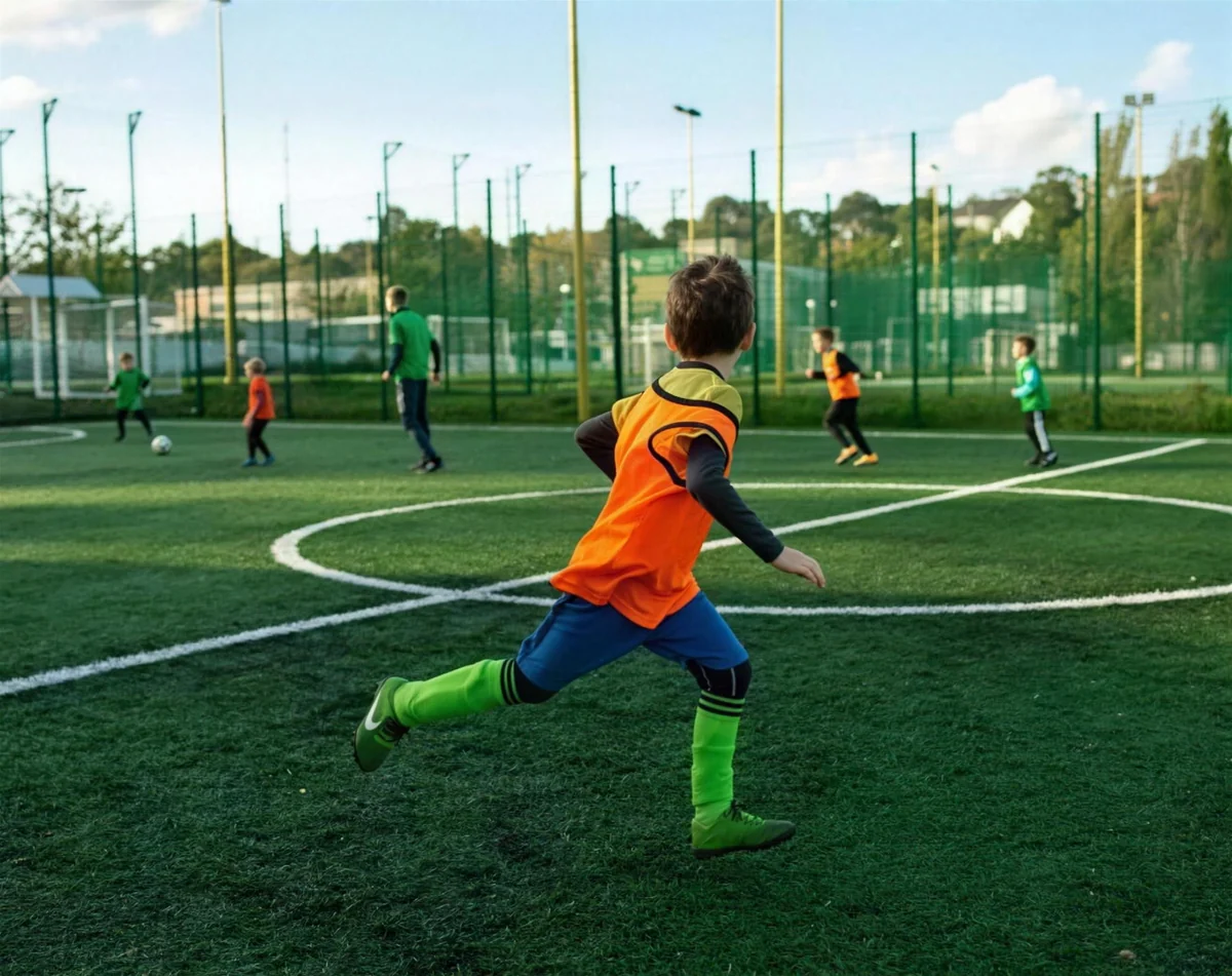 Campo de futebol society com grama sintética esportiva instalada pelo Grupo CR