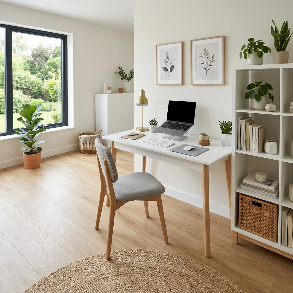 Home office com piso vinílico claro